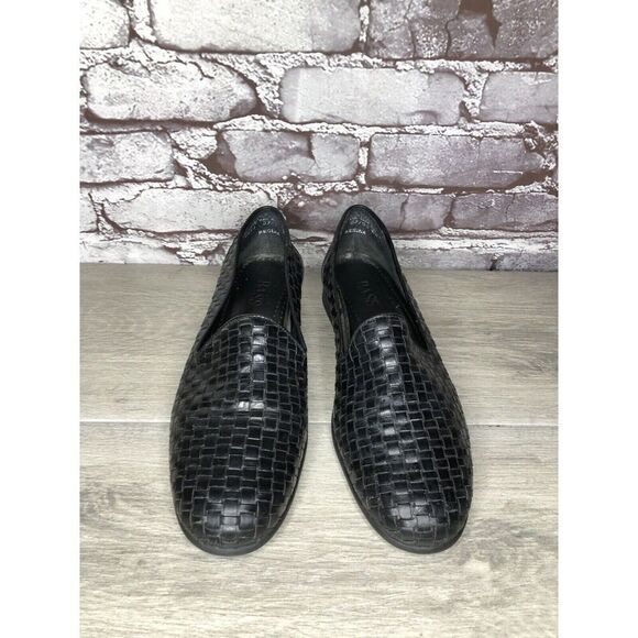BASS Regina Black Leather Weaves Woven Basket weave Loafers Women Sz 10M US/41EU - Picture 12 of 16